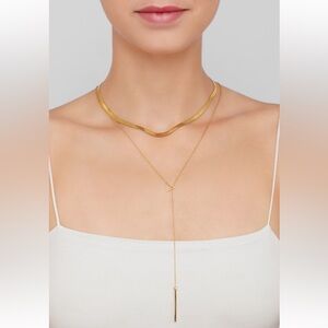 Adornia 14K Gold Plated Vermeil Brass Triangle Lariat Necklace NWT and Bag